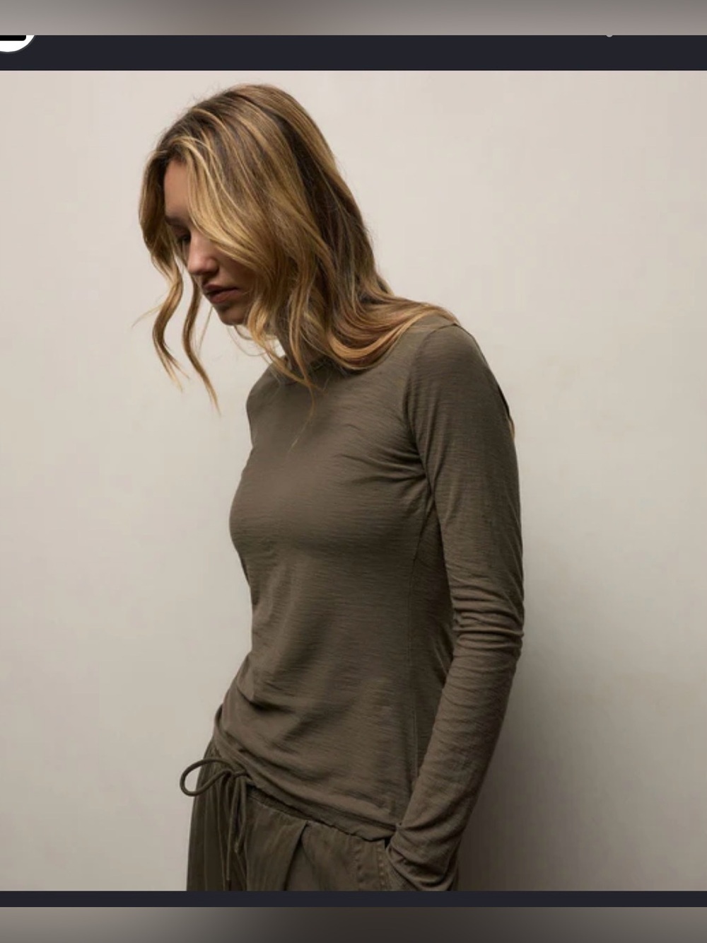 Standard James Perse Cotton Rolled Neckline Tee Long Sleeve , Size 1/Small